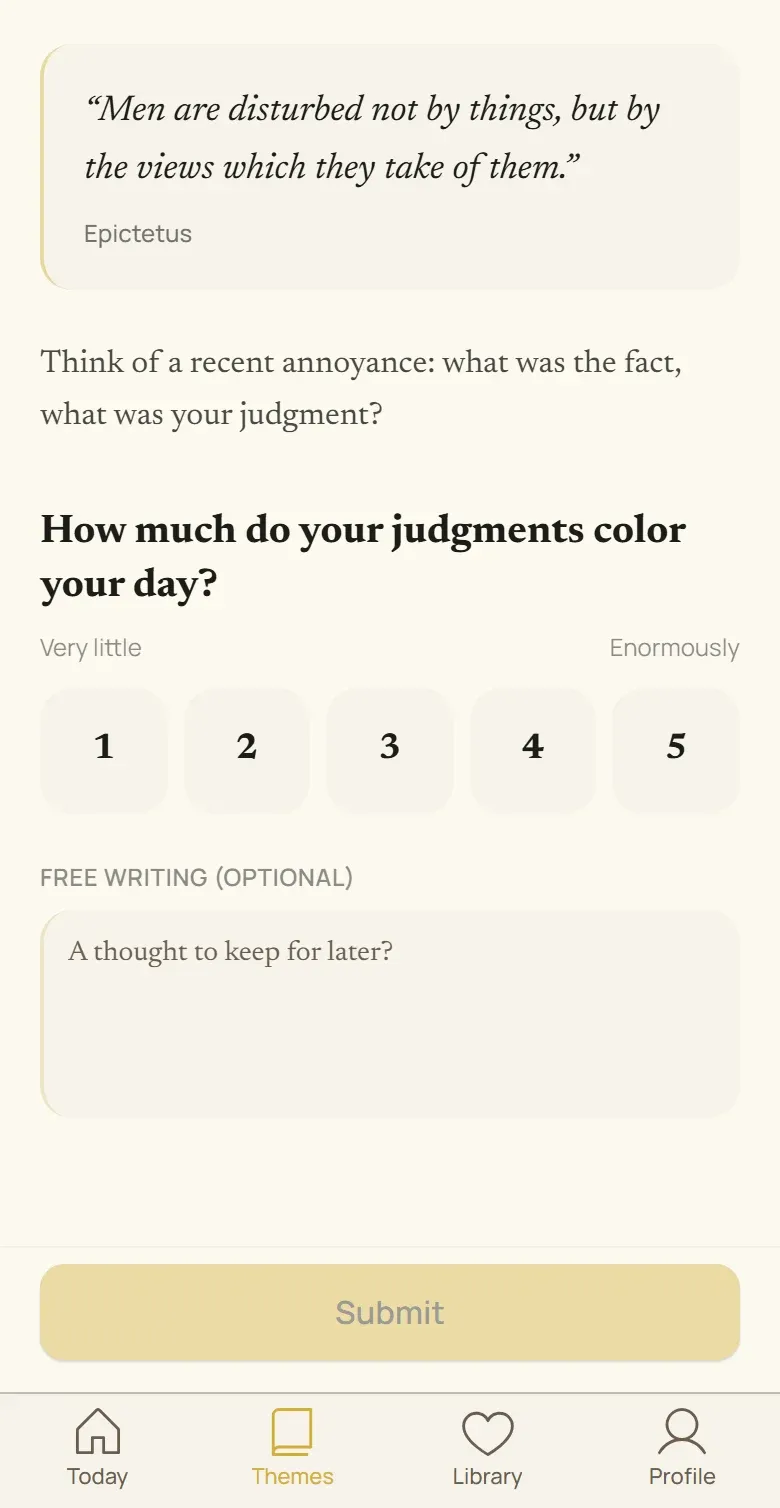 A journey step: a quote by Epictetus and a reflection question