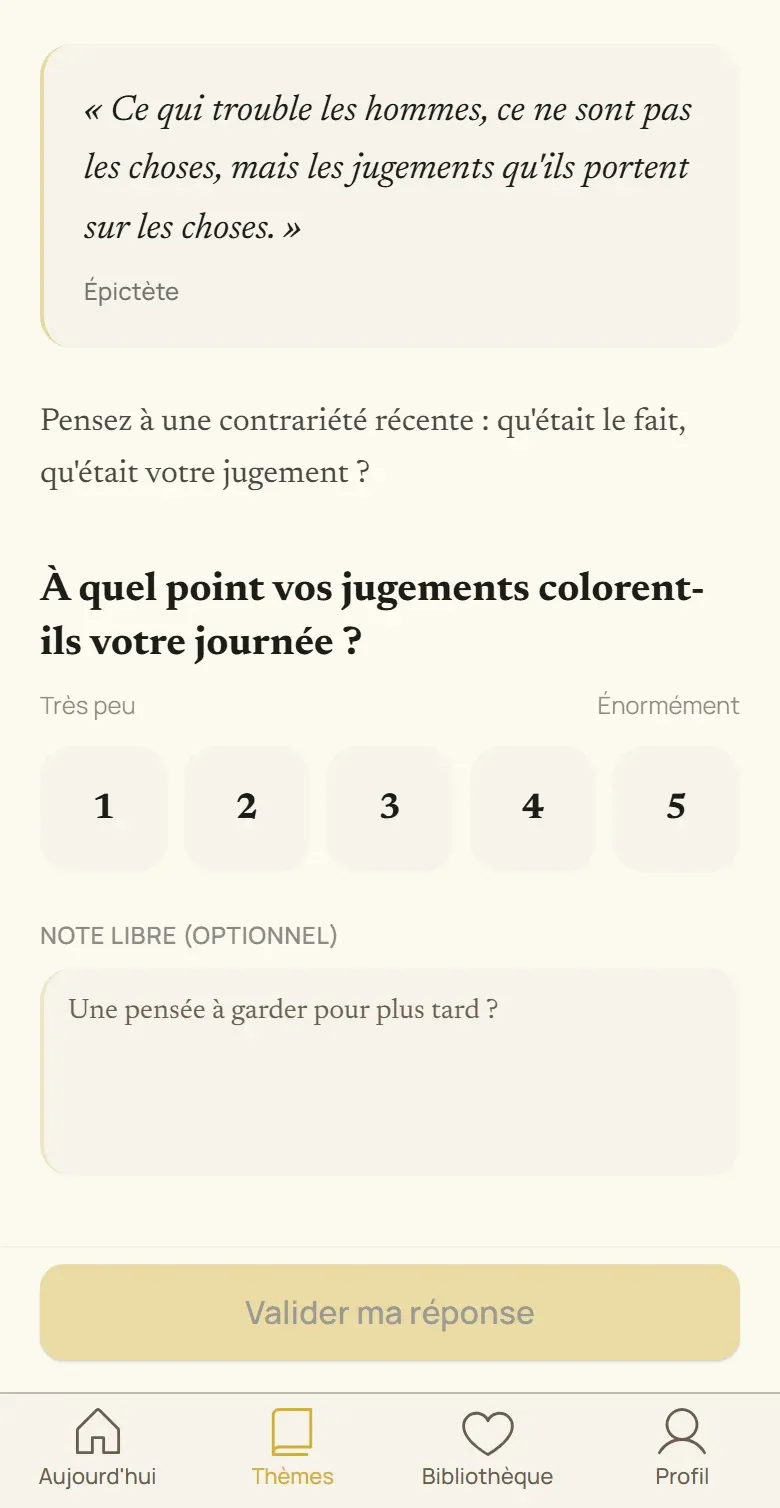 Étape d'un parcours : une citation d'Épictète et une question de réflexion